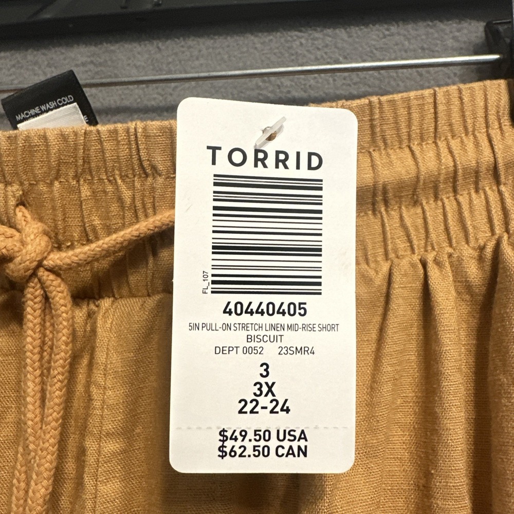 NWT Torrid Pull On Stretch Linen Shorts Mid Rise Drawstring Size 3X Biscuit 4" - Picture 2 of 9